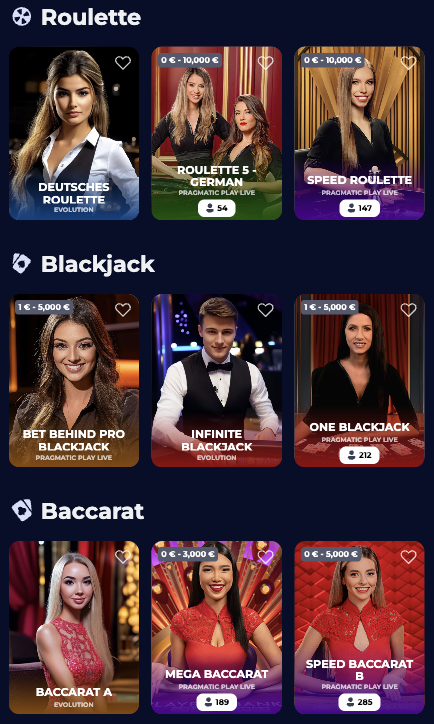 Nine Casino Online-Spiele mit Live-Dealer